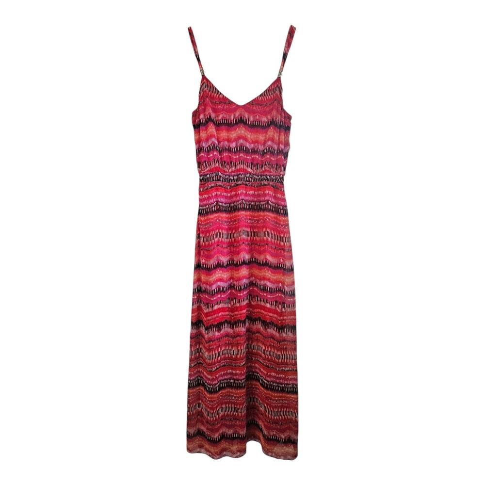 White House Black Market Pink Red Multi Striped Maxi Dress Size XS Summer Casual